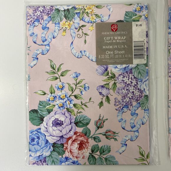 2 Packs Vintage American Greetings Gift Wrap Pink Floral Wedding Shower Birthday - Picture 2 of 6